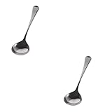 HEMOTON 2 Stück Suppenlöffel aus Edelstahl, Kochlöffel, Silikonlöffel, Edelstahlgriff, Kaffeesaucelöffel