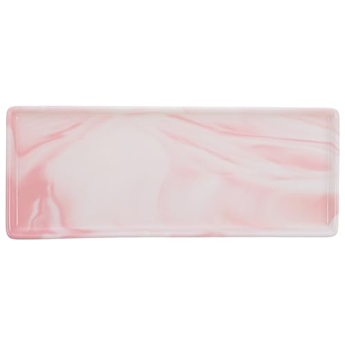 Garneck Marble Tray Pie Serving Plate Vessel Sink Vanity Snack Tray Make up Holder Sundries Organizing Tray Marble Vanity Tray Black Lipstick Japanese-Style Pink Storage Board Ceramics, 23.5X9.3CM