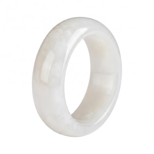 Natural White Jade Ring, Handcrafted Solid Mutton-Fat Jade Band Rings for Women Men, Gemstone Healing Crystal Gift