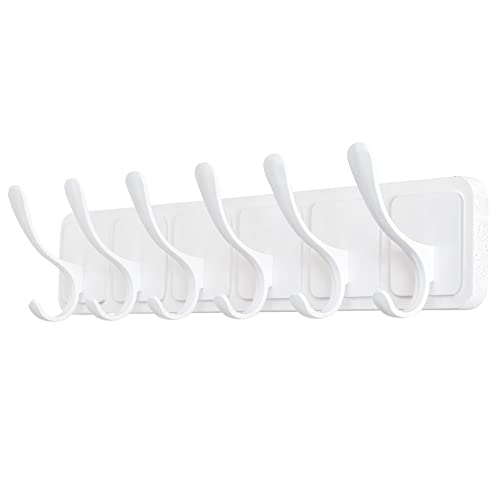 SKOLOO Porte-manteau mural en bois sculpté de style scandinave avec 6 crochets pour manteaux, chapeaux, vêtements et écharpes Blanc