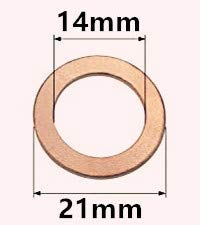M14 Flat Washer Copper Sealing Ring, Inner Diameter 14mm, Outer Diameter 21mm, Thickness 1mm, Metric Sealing Washer, 40Pieces