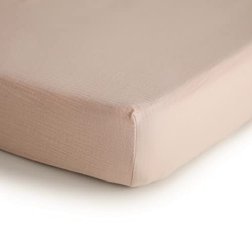 Image of mushie Extra Soft Muslin Fitted MINI Crib Sheet | 24 inchx 38 inch (Blush)