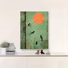 LIRHIQYGF Branches and Birds Poster and Prints Green Background Sunset Canvas Painting Wall Art Living Room Home Decor(60x90cm/Frame)