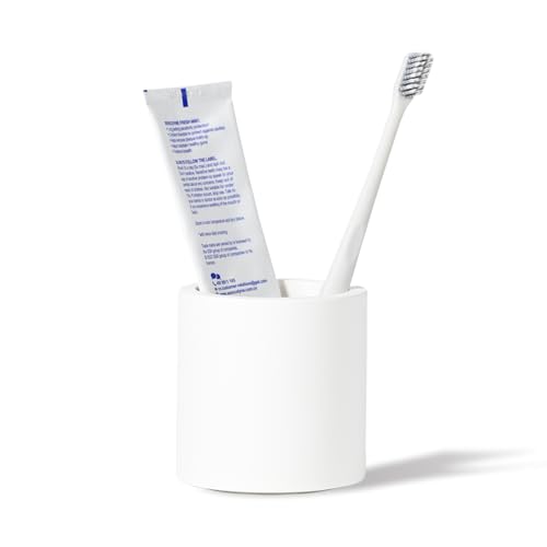 YURIAERY Large Matte White Diatomaceous Toothbrush Holder, Quick-Dry Water Absorbent Cylindrical Organizer for Countertop, Ideal for Electric Toothbrushes, Toothpastes, Razors