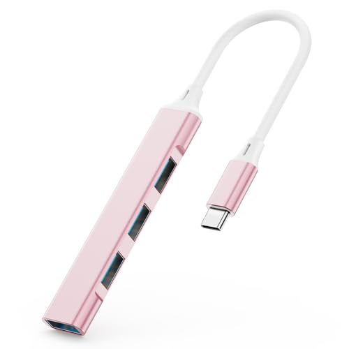 Mac USB C Adapter - Type C USB Adapter Hub with 4 Ports: 1 USB 3.0 + 3 USB 2.0, Ultra-Slim Aluminum Design, 5Gbps Transfer, Adapter for Mac USB C, Type C USB Hub (Pink)