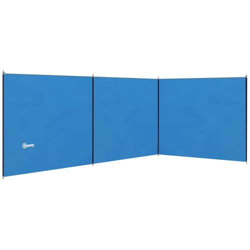 Outsunny Windschutz Camping Sichtschutz mit 4 Stahlstangen Tragetasche Windfang Zaun Strandwindschutz Strandschutz für Camping Garten Strand Terrasse 540 x 150 cm Blau