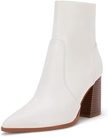 Ermonn Womens Pointed Toe High Heels Ankle Boots Zipper Block Chunky Heel Knit Elastic Fall Winter Dressy Booties