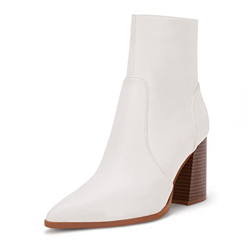 Ermonn Womens Pointed Toe High Heels Ankle Boots Zipper Block Chunky Heel Knit Elastic Fall Winter Dressy Booties