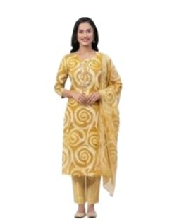 Unstitched Cotton Blend Salwar Suit Material Set for Women | Traditional Printed Dress Material with Embroidered Neck Design & Button Detailing | Elegant Fabric Set with Matching Dupatta-image-16