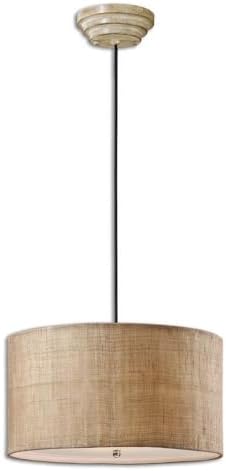 Antiqued Burlap Drum Pendant Light with Frosted Glass