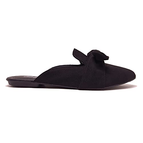 Mule Feminino Bico Fino Camurça Laço Casual Tamanho:37;Cor:Preto;Gênero:Feminino