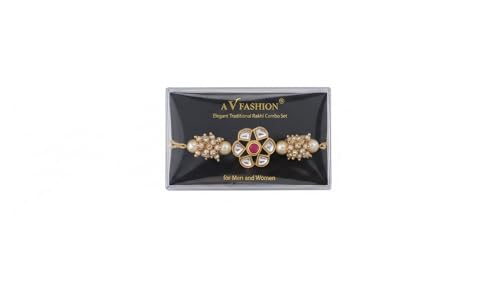 Image of Elegant Traditional Gold Plated /Rakhi Combo Of 1 Piece for Men and Women /brother /sister /bhabhi Kundan Stone combo set (Same as Shown In Image)