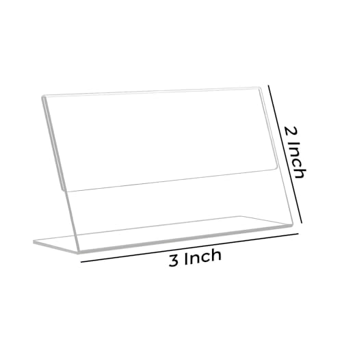 Image of L-Shape Acrylic Price Tag Holder, 3*2 Inches, Pack of 10, Table Display stand & Name Card Holder for Bakery Counters, Buffets, Shops, Restaurants, and Supermarkets (L-Shape 3*2)