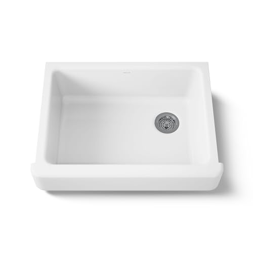 KOHLER K-6486-0 Whitehaven Farmhouse Self-Trimming Undermount Single-Bowl Kitchen Sink with Short Apron, 30 Inch, White