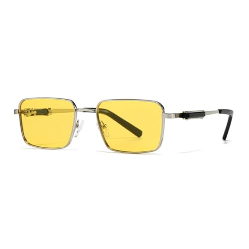 Lunettes de soleil rectangulaires pour terrasses et festivals d'été en métal jaune et bleu