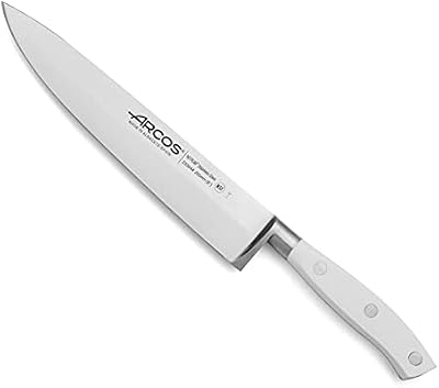 Arcos Cuchillo Chef Forjado Profesional Acero Inoxidable. Cuchillo Cocina para Cortar y Pelar Alimentos. Mango Ergonómico Polioximetileno y Hoja 200mm. Serie Riviera. Color Blanco.