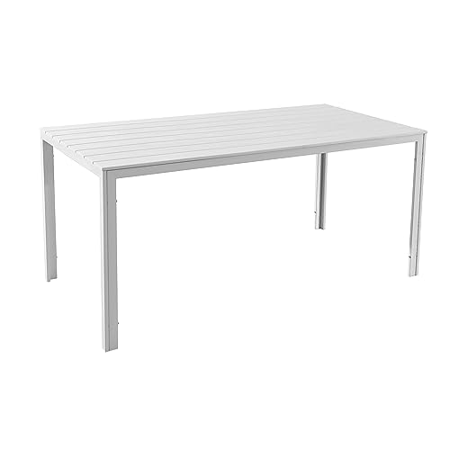 Totò Piccinni Tavolo rettangolare MESSICO 158x78 struttura in metallo piano in polietilene effetto legno per giardino (Bianco)