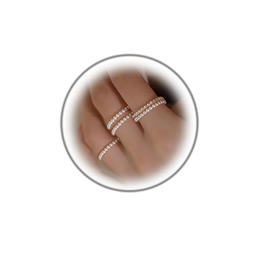 Kprusoian Pearl Rings for Women,Vintage Adjustable Thin Pearls Ring Trendy