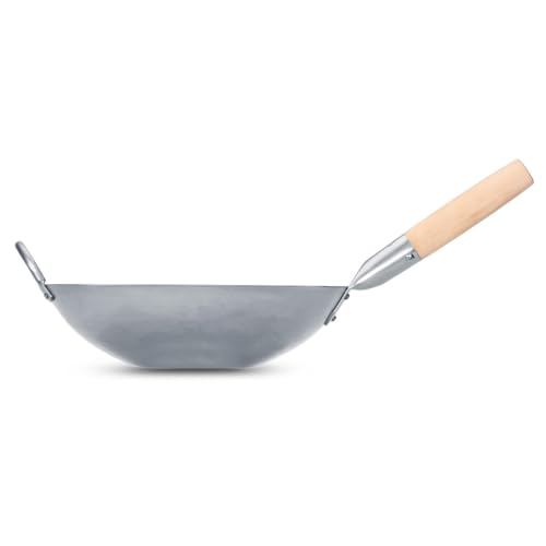 Wok de acero inoxidable 36 cm con mango de madera y acero miniatura 6