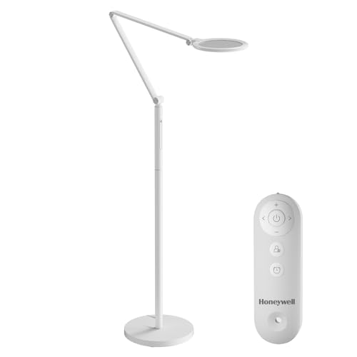 Honeywell LED Floor Lamp - F01WT Sunturalux™ Eye Caring Dimmable Standing Light with Remote,Bright Natural Daylight 5 Colors & 5 Brightness Adjustable Tall Lampara for Home Office Living Roo