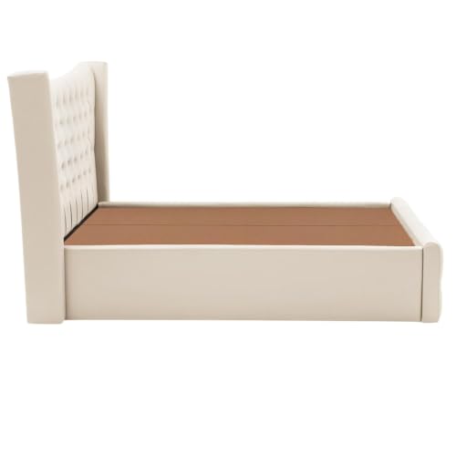 Image of HITHOS Furniture Modern Upholstered King Size Bed with Box Storage Solid Wood Double Bed Cot Bed Palang for Living Room Home Bedroom (Beige) 1
