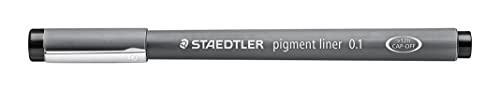 STAEDTLER schwarzer pigment liner, Linienbreite 0,1 mm, dokumentenechte Pigmenttinte, lange Metallspitze, lange Lebensdauer, 10 Fineliner im Kartonetui, 308 01-9