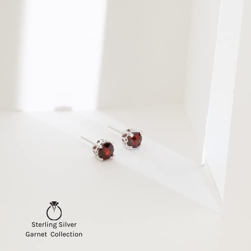 Peora Garnet Stud Earrings 925 Sterling Silver, Solitaire Scroll Gallery, 2 Carats Total, Round Shape 6Mm, Friction Backs #TOP5