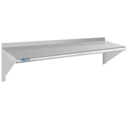 Image of HARDURA Stainless Steel Shelf 12 inch x 48 inch, 250lb Commercial Shelves Wall Mount Metal Shelving with Backsplash and Brackets for Kitchen, Restaurant, Laundry Room and Home