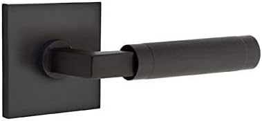 Emtek Select Privacy, Square Rosette, L-Square Stem, Knurled Lever (Right Hand, Flat Black)