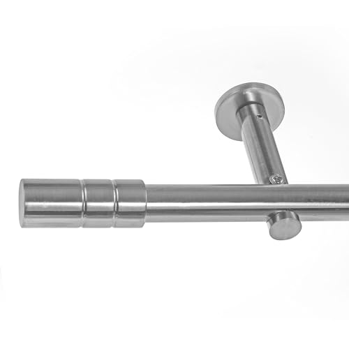 BASIT Gardinenstange mit Wandhalterung 180 cm lang Edelstahl Look im Set 1-läufige Gardinenstange Wandmontage Ø19mm Metall I 120-600 cm verfügbar H19