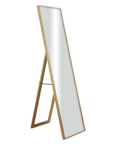 CHELY INTERMARKET MOD19001 Espejo De Pie Cuerpo Entero Madera con Soporte Metálico Plegable 35x150 cm Estilo Minimalista Portátil Vestidor No Requiere Montaje Marco Rectangular Diseño Natural