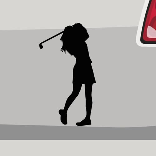 Aufkleber - Golferin Golfen Sport Schläger - Sticker, Folienaukleber für Auto, Motorrad, Fahrrad, Laptop, LKW (10x5,5cm | Schwarz)