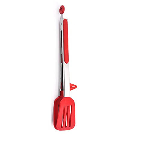 Pinzas Cocina Tong de Acero Inoxidable, con Silicona, for abastecimiento de Ensalada de Abertura Buffet, (Rojo) Tamaño: 32.2 * 6 cm, con asa Antideslizante