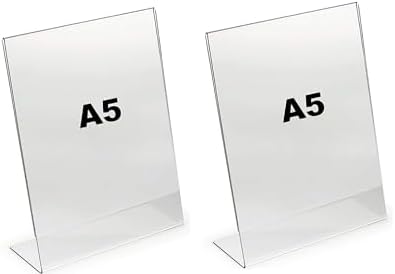 BIGIMALL Pack of 2 A5 size - 6 inch x 8.25 inch Acrylic Sign Display (L-stand, pack of 2)
