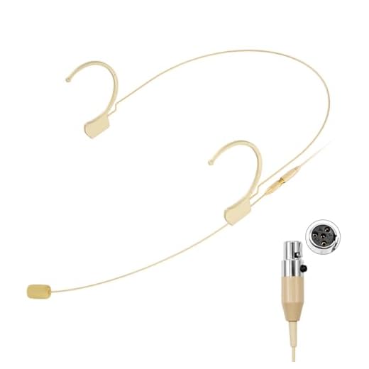 KIMAFUN Micrófono de Diadema Headworn Profesional Colgante de Condensador Compatible con el Transmisor de Bolsillo del Sistema Inalámbrico Shu_re, Mini XLR TA4F, Beige, HC-810 D4