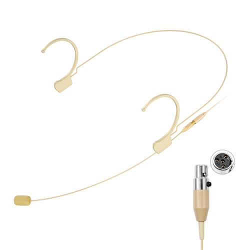 KIMAFUN Headset/Headworn Microphone Professional Earset Over Ear Hanging Condenser Mic Compatible with Shure Wireless System Bodypack Transmitter, Ideal for Performance, Theater, Lecture - Beige D4