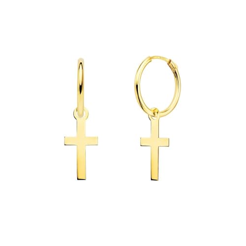 Aros Pendientes con Cruz en Oro de 18k con 24mm. aro de 12mm. con un grosor de 1.5mm.