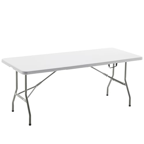 Image of BTEXPERT Plastic Folding Table 6 Ft 72 inch x 29.5 inch Heavy Duty Portable, Indoor Outdoor Picnic Camping Office Home Party Wedding Event Tailgating Easy Store White