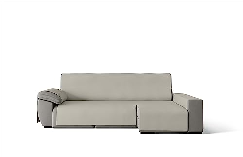 GAMUSI Cubre sofá - Funda de sofá práctica de algodón Chaise Longue 200 cm Derecho (hasta 230 cm de Ancho) - Color Beige