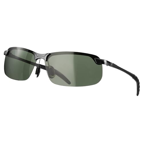 sourcing map Gafas de sol deportivas polarizadas para ciclismo de montaña, conducción, pesca, correr, color negro y verde