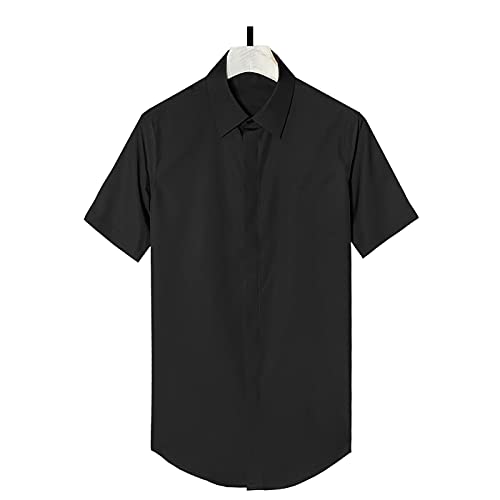 Herren Kurzarmhemd Sommer männliche dünne gestickte Kurzarm-Business-Shirt für Strandurlaub (Farbe : Black, Size : M) Cover