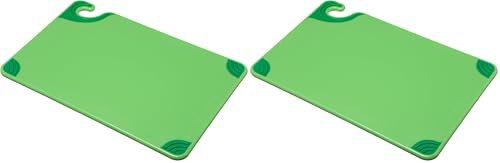 Image of San Jamar Saf-T-Grip Plastic Cutting Board with Safety Hook, 12 inch x 18 inch x 0.5 inch, Green (Pack of 2)