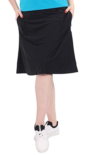 Kosher Casual Women's Modest Knee-Length Swim Sport Skirt With On-Seam Side Zip Pockets & Attached Shorts Medium Black #TOP17