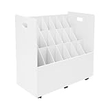 Blue Print Storage Organizer with Wheels, 21 Slots Mobile Blueprint Storage Rack Cart, Construction Plan Holder Roll Files Cart Map Poster Storage Cabinet for Office Home School, White