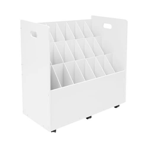 Blue Print Storage Organizer with Wheels, 21 Slots Mobile Blueprint Storage Rack Cart, Construction Plan Holder Roll Files Cart Map Poster Storage Cabinet for Office Home School, White