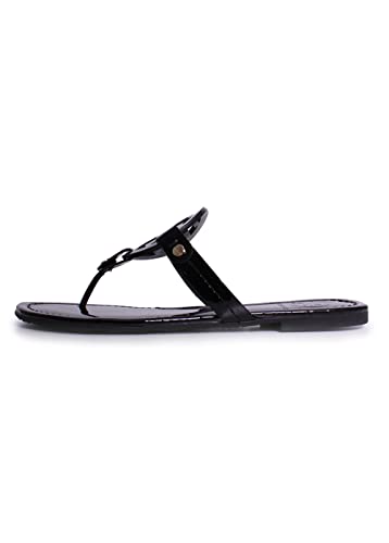 Tory Burch Women's Miller Patent Thong Sandal, Black, 8.5 Medium Us #TOP2