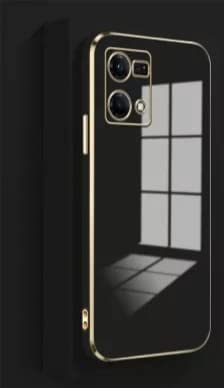 Image of Apurb Store for Oppo F21 Pro 4g Plating Square Gold Frame Phone Case Luxury Soft Silicone Back Cover (for Oppo F21 Pro 4g, Black)