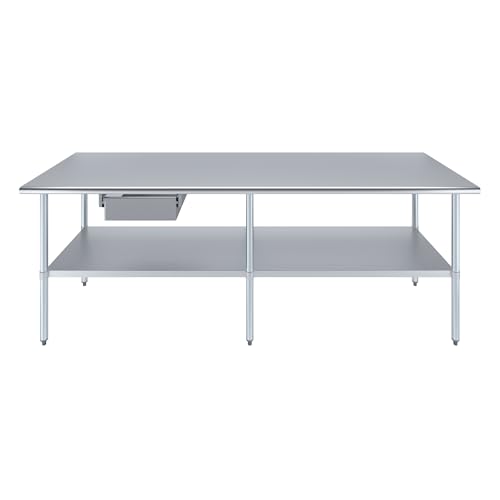 Image of AmGood Stainless Steel Table with Drawer | Commercial & Residential Kitchen Laundry Garage Utility Bench | NSF Metal Prep Table (Stainless Steel Table + Drawer, 96 inch Long x 30 inch Deep)