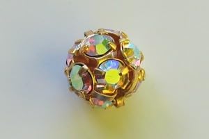 6 pcs Round Rhinestone Bracelet Spacer Charm Beads 10 mm Crystal AB Gold BALL-CAB-10G-6