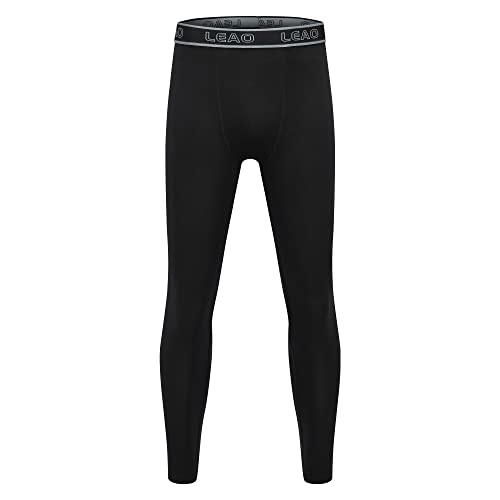 LEAO Youth Boys Compression Leggings Fleece Quick Dry Sports Tights Soccer Baseball Basketball Baselayer Pants
